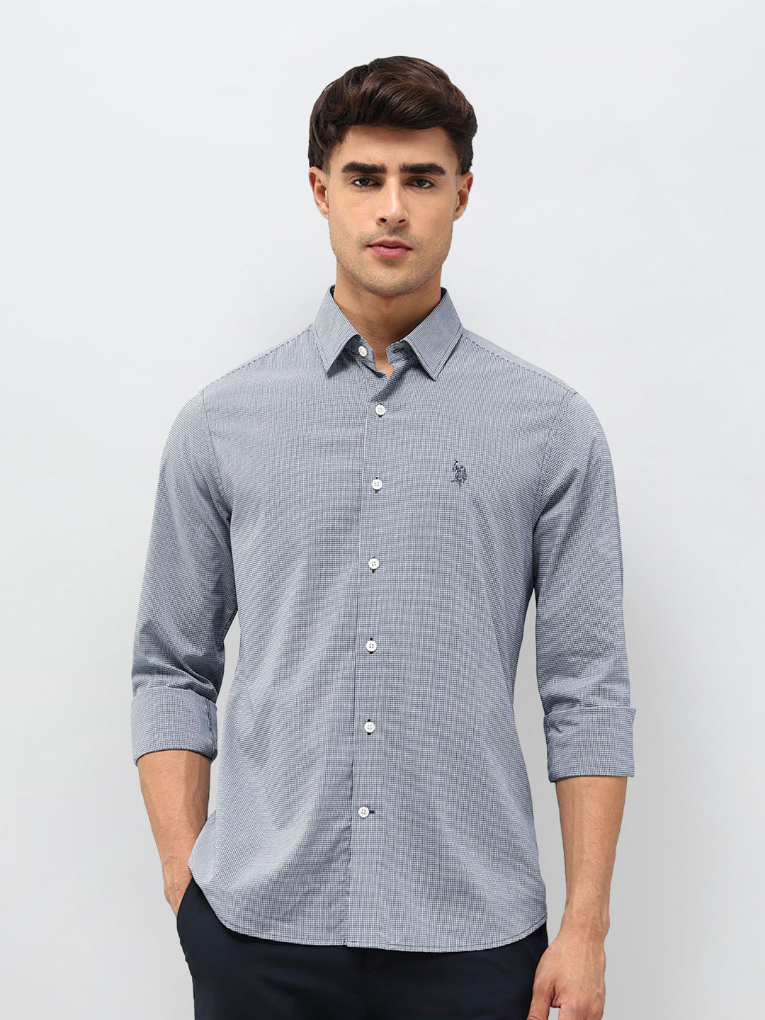 U.S. Polo Assn. Tailored Fit Micro Checks Checked Casual Shirt
