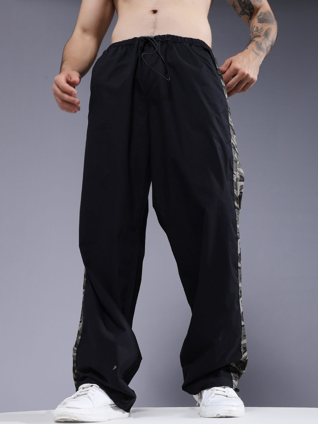 PRONK Parachute Pants with Camouflage Side Stripe