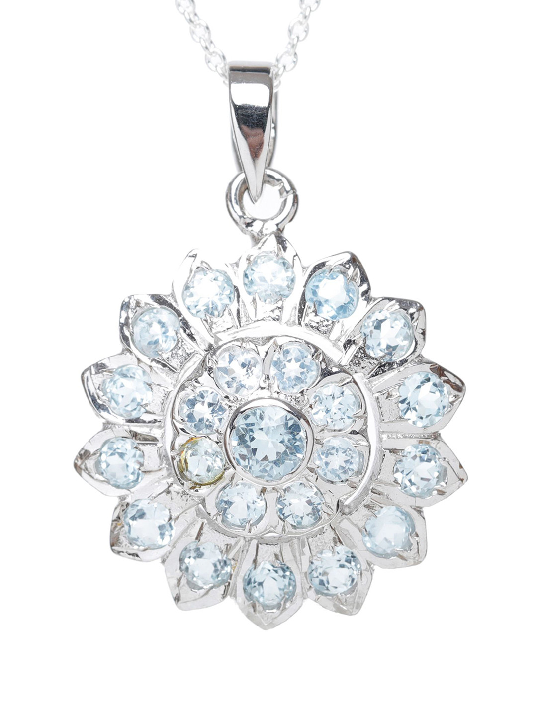 Exotic India Women Sterling Silver Faceted Blue Topaz Pendant