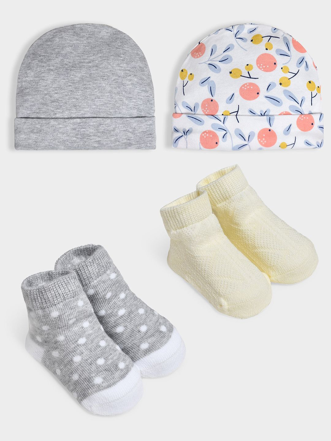 MiArcus Ankle Length Solid & Printed Socks & Cap Set Pack of 2