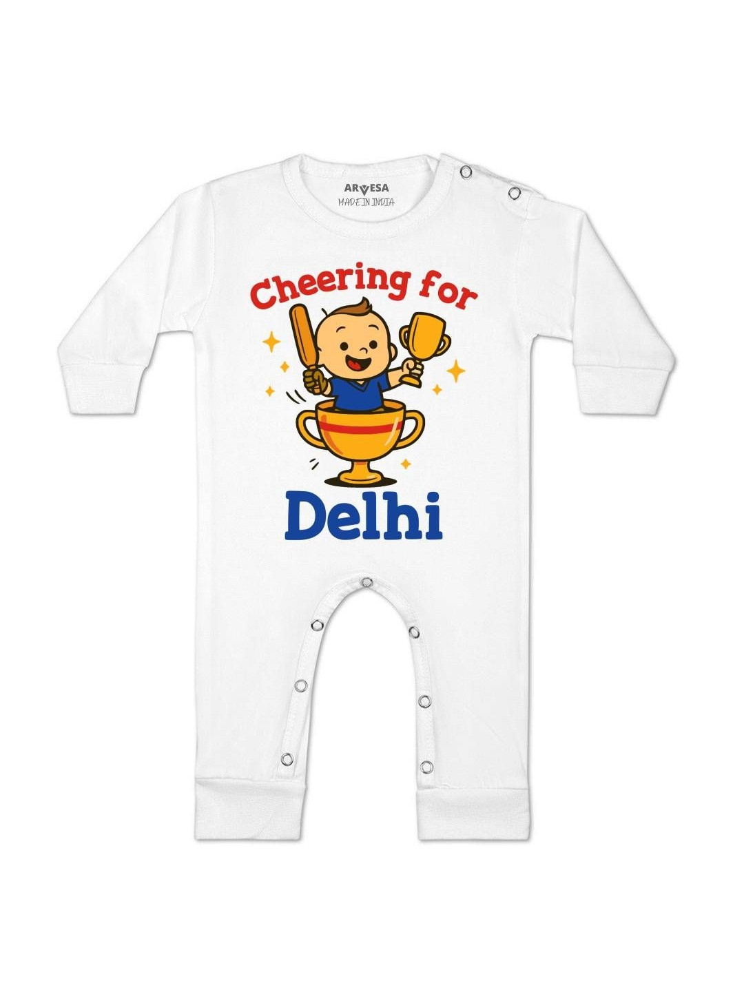 Arvesa Cheering For Delhi Printed Baby Rompers