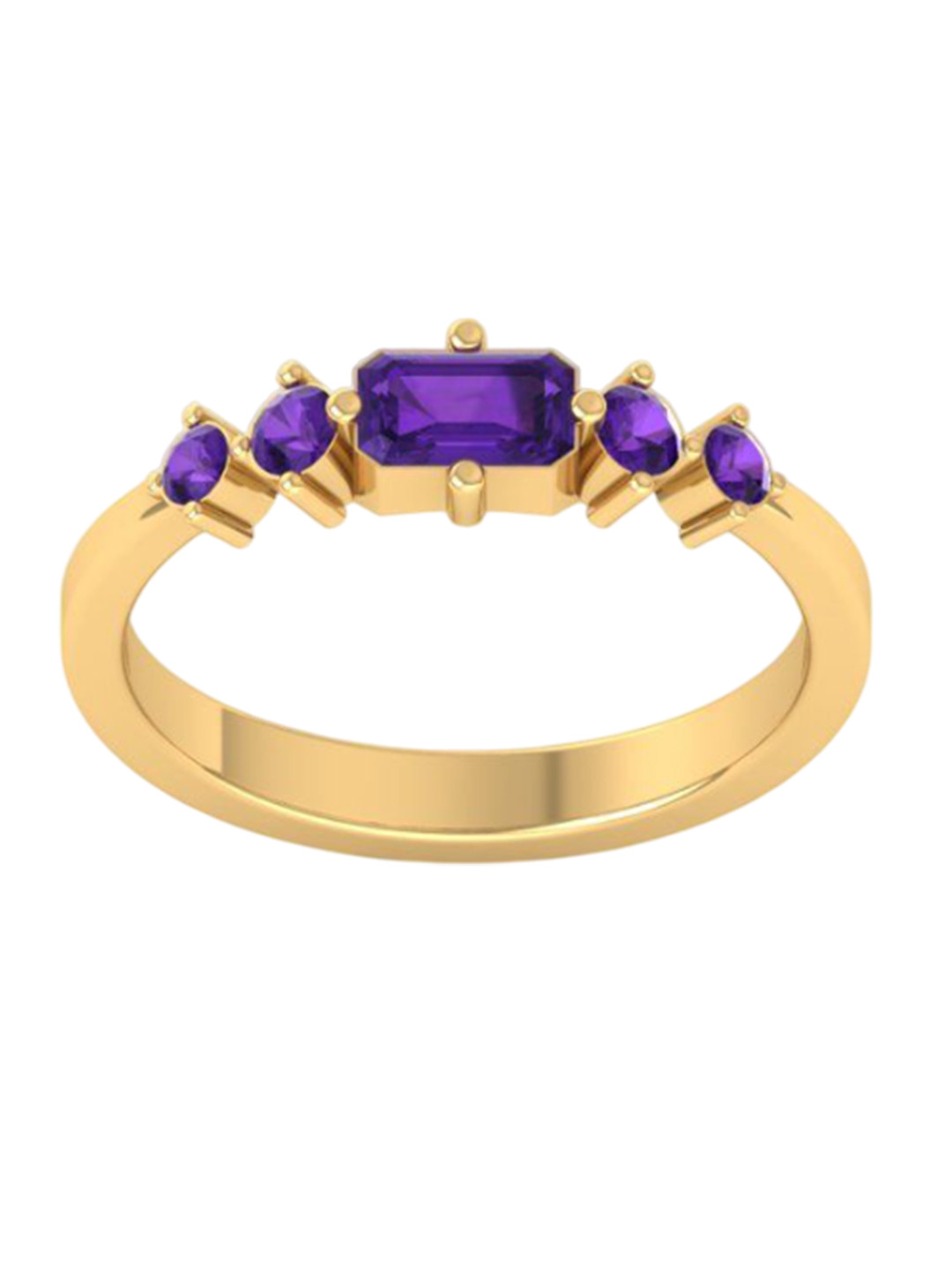 Eddicted 925 Sterling Silver 14K Gold-Plated Amethyst Stone-Studded Finger Ring