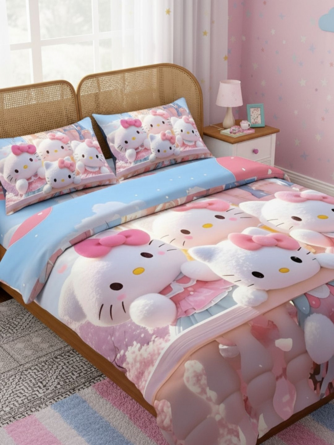 Pure Decor Pink & Pink Printed 130 TC Microfiber Double Queen Bedsheet Set 2.28 m x 2.54 m