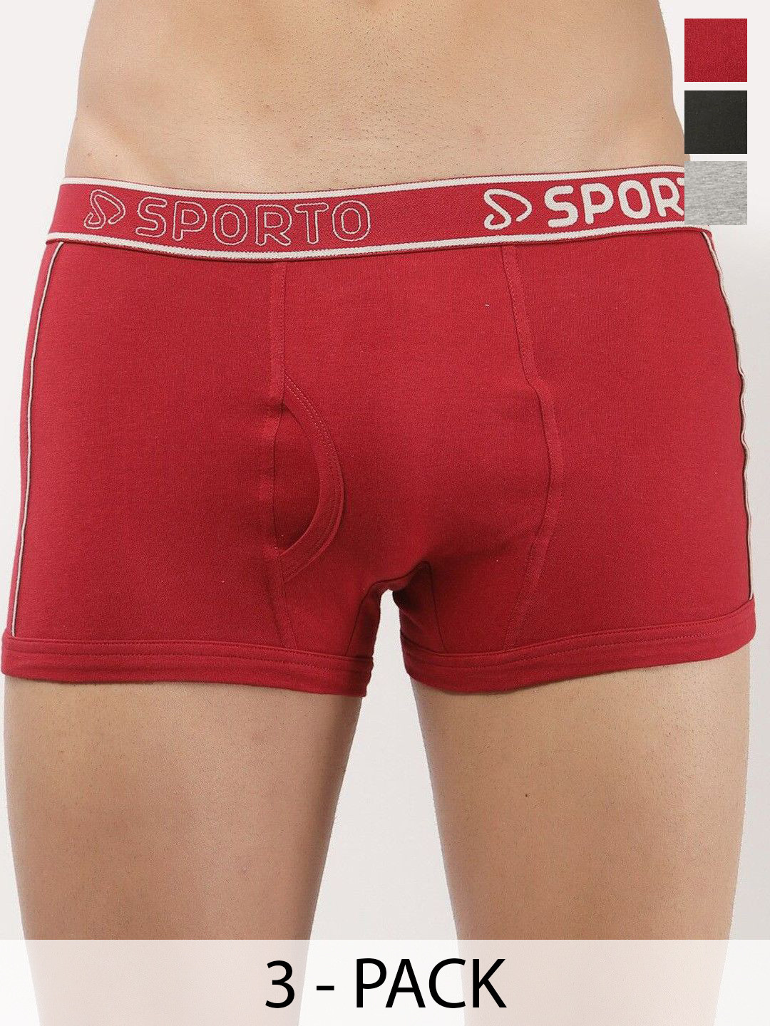 Sporto by Macho Men Solid Pack Of 3 Low-Rise Short Trunks