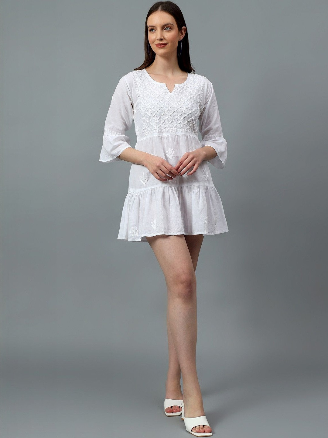 THE CHIKANKARI STORY Embroidered Halter Neck Chikankari Kurti