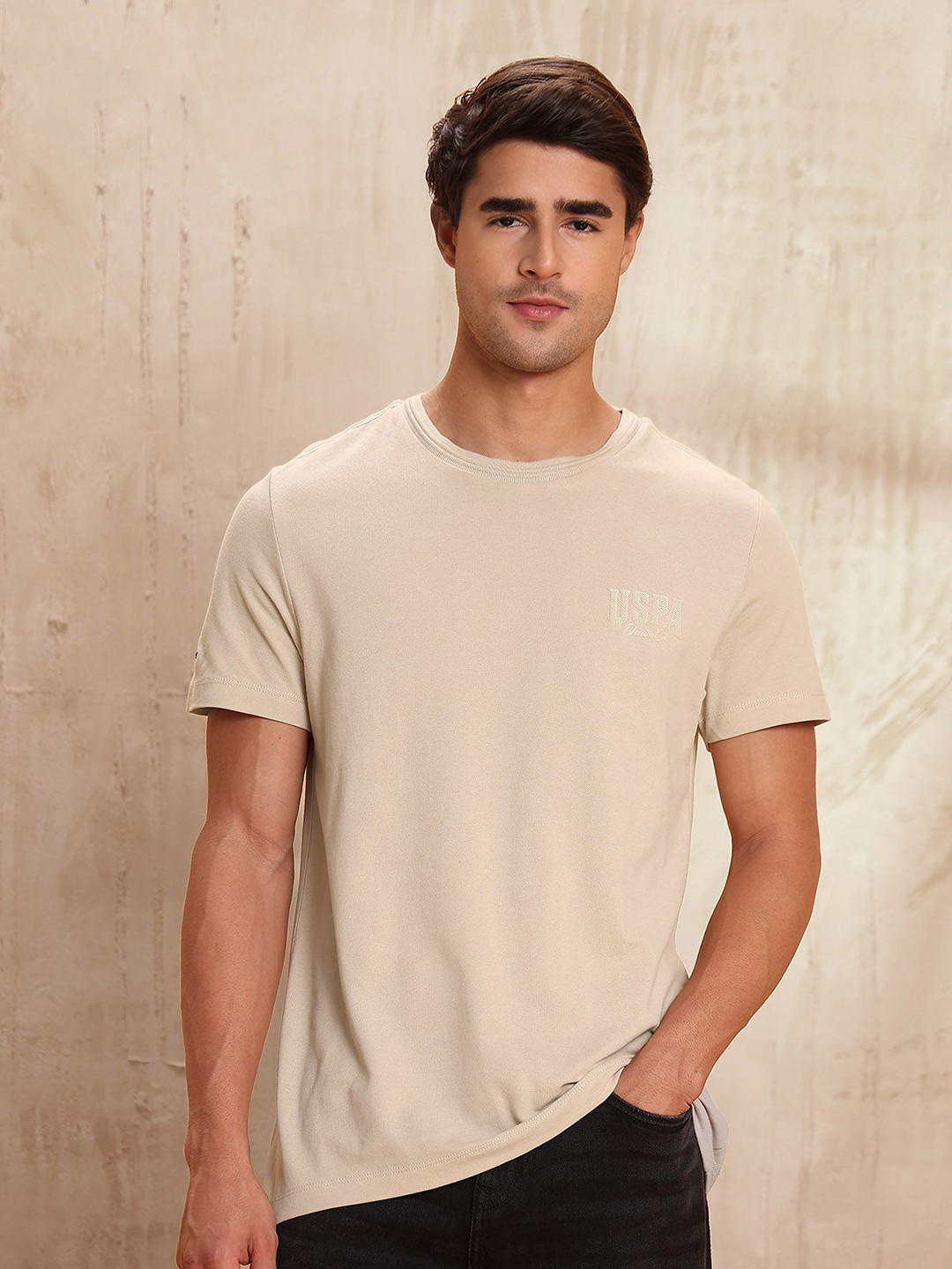 U.S. Polo Assn. Denim Co. Men Solid Round Neck Pure Cotton T-shirt