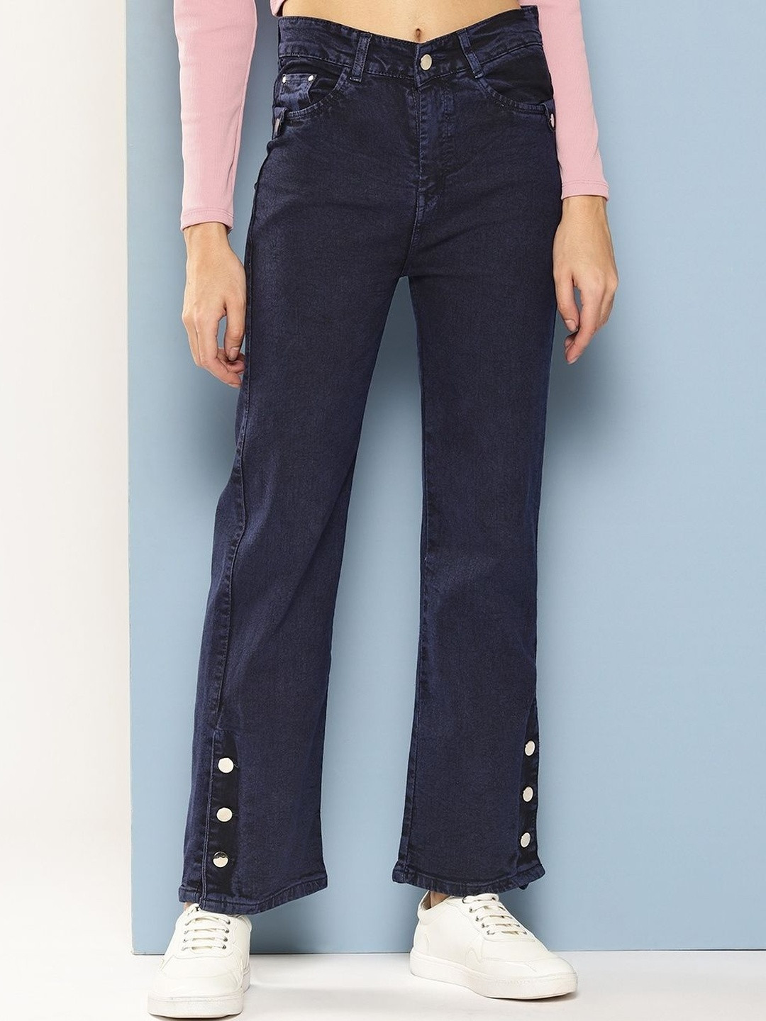 Muhuratam Girls Casual Dark Blue Colour Solid Denim Jeans