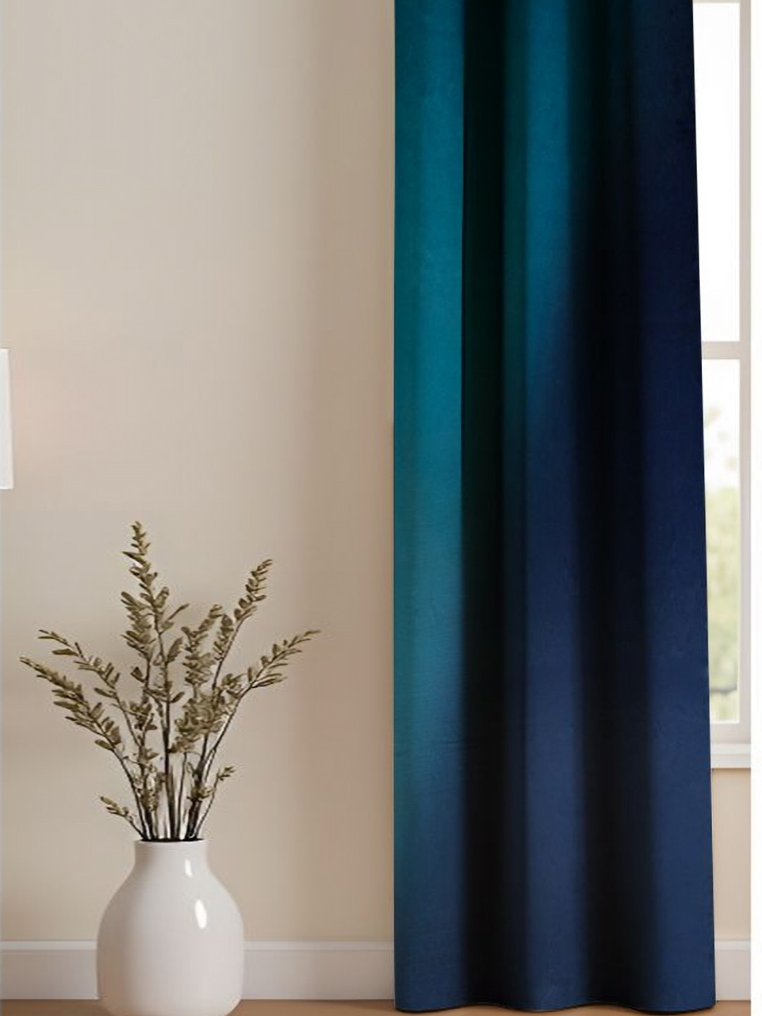 HOMEMONDE Turquoise Blue & Black Colourblocked Black Out Door Curtain