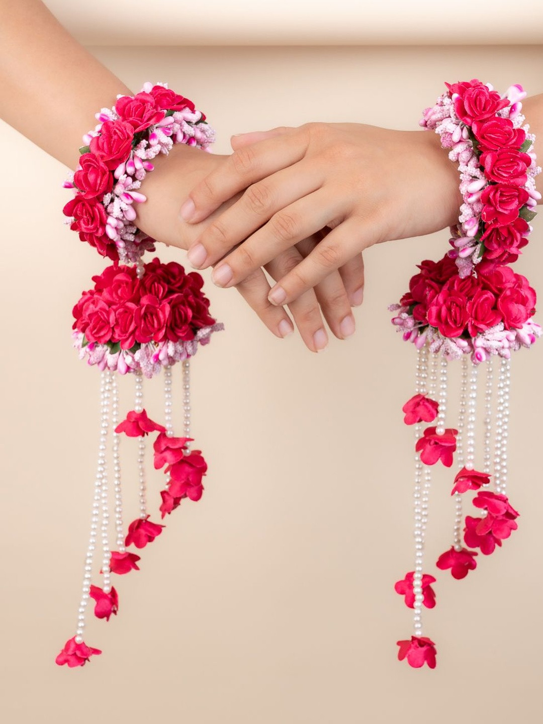 Alampata Pack of 2 Red & Pink Handmade Artificial Flowers Kalire Bangles