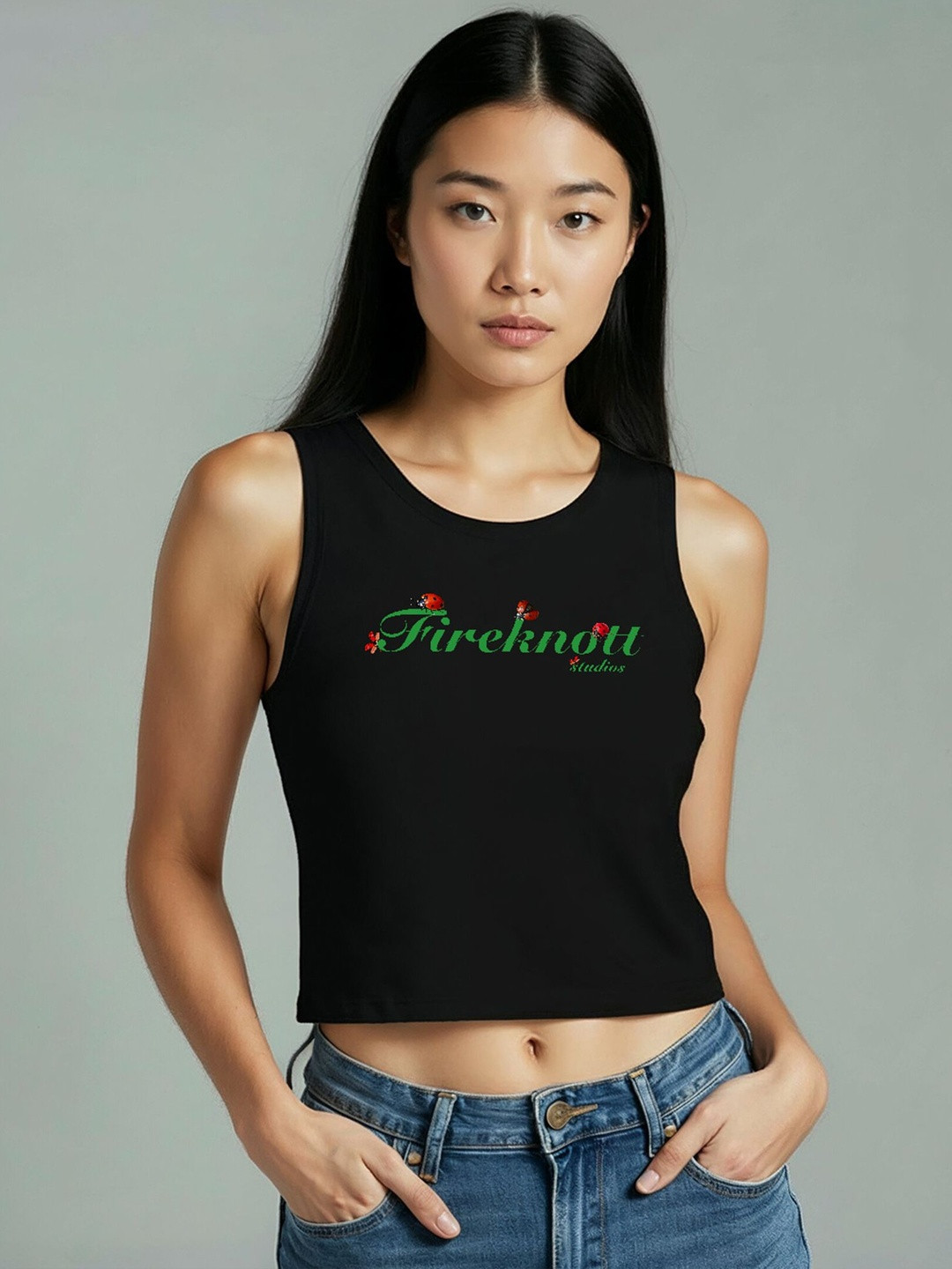Fireknott Women Cotton Tank Crop Top