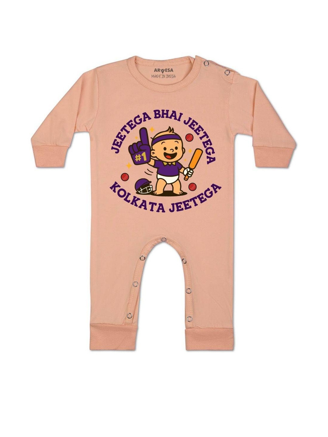 Jeetega Bhai Jeetega Kolkata Jeetega Printed Baby Rompers