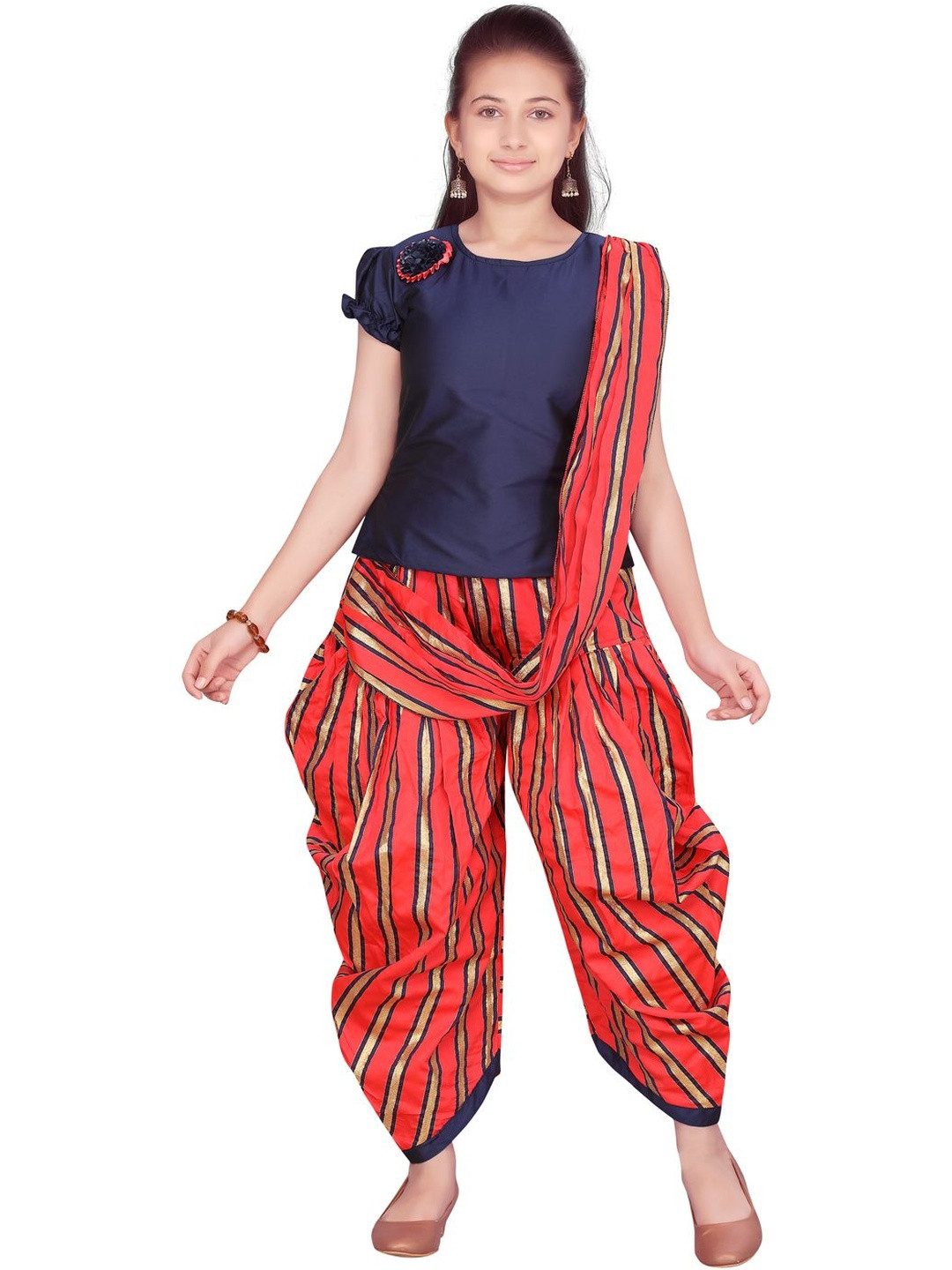 Muhuratam Girls Navy-Blue Colour Patiala Suit Set