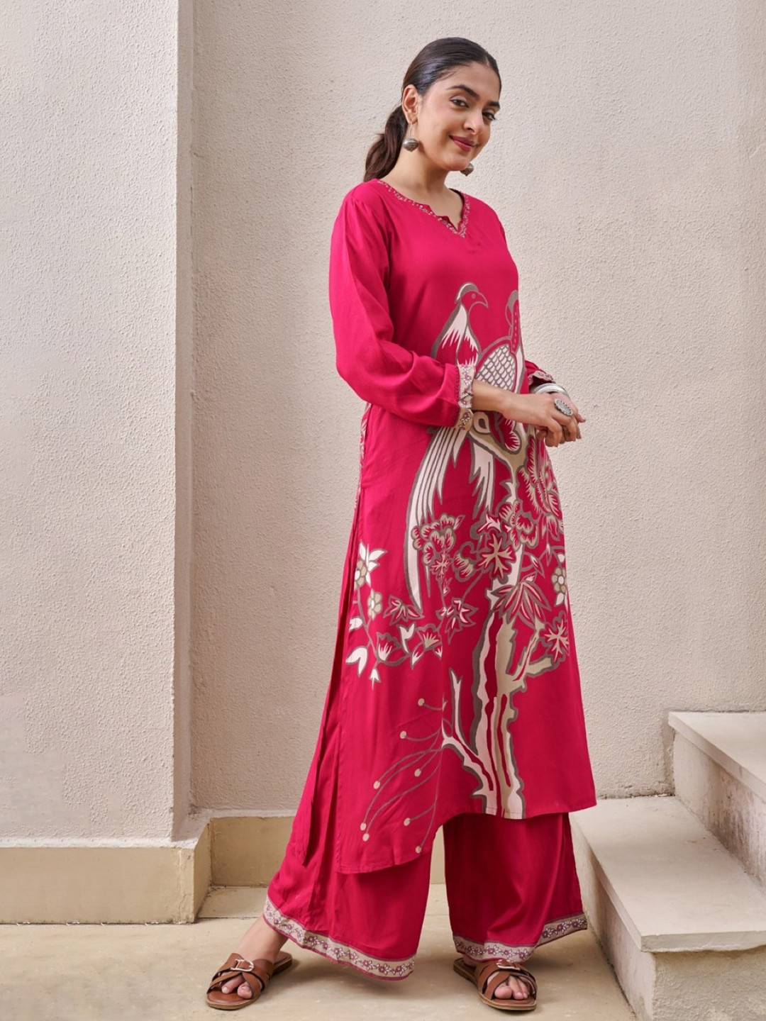 AUTUMN LANE Women Sonpal cherry printed kurta pant set