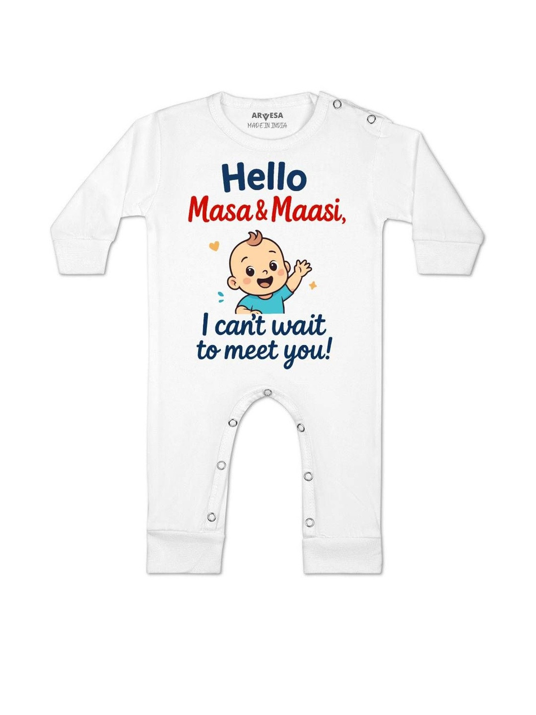Hello Maasi I can't Wait To Meet You Printed Baby Rompers