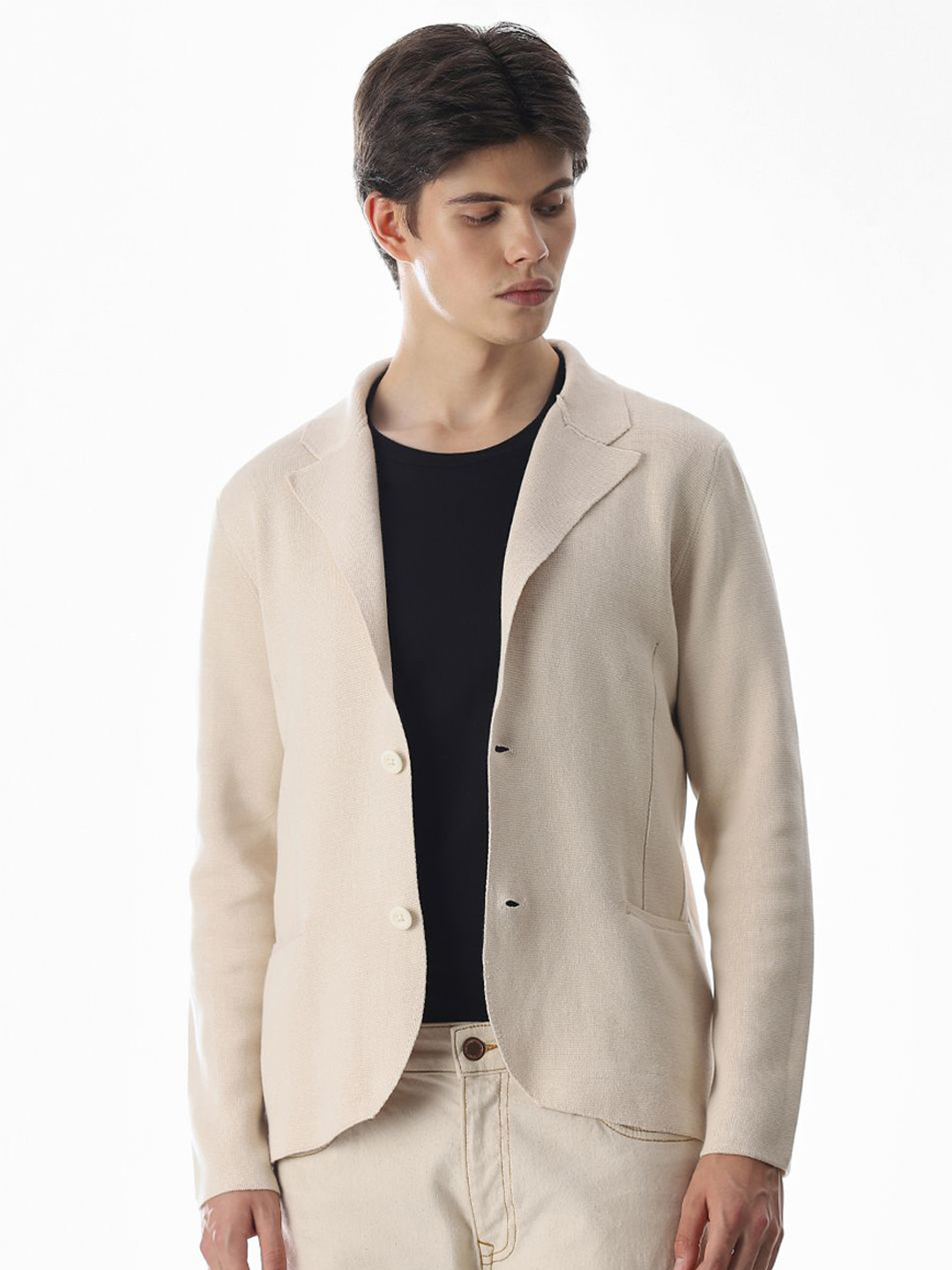 Jack & Jones Men Lapel Collar Cotton Front-Open Sweaters