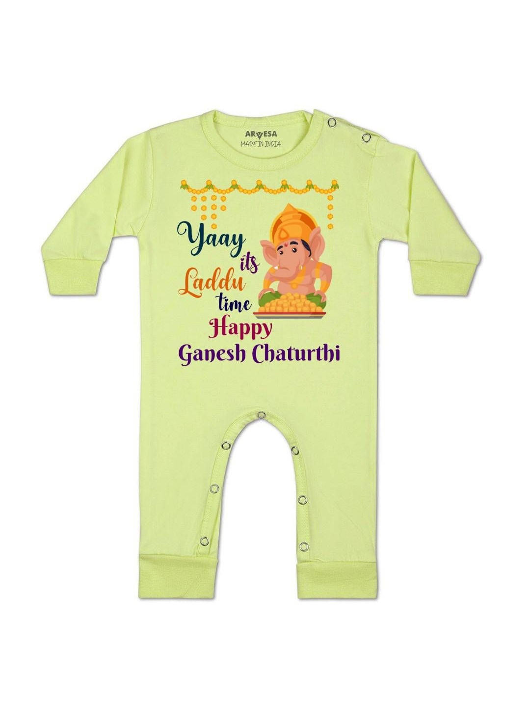 Arvesa Kids My First Ganesh Chaturthi Printed Baby Rompers