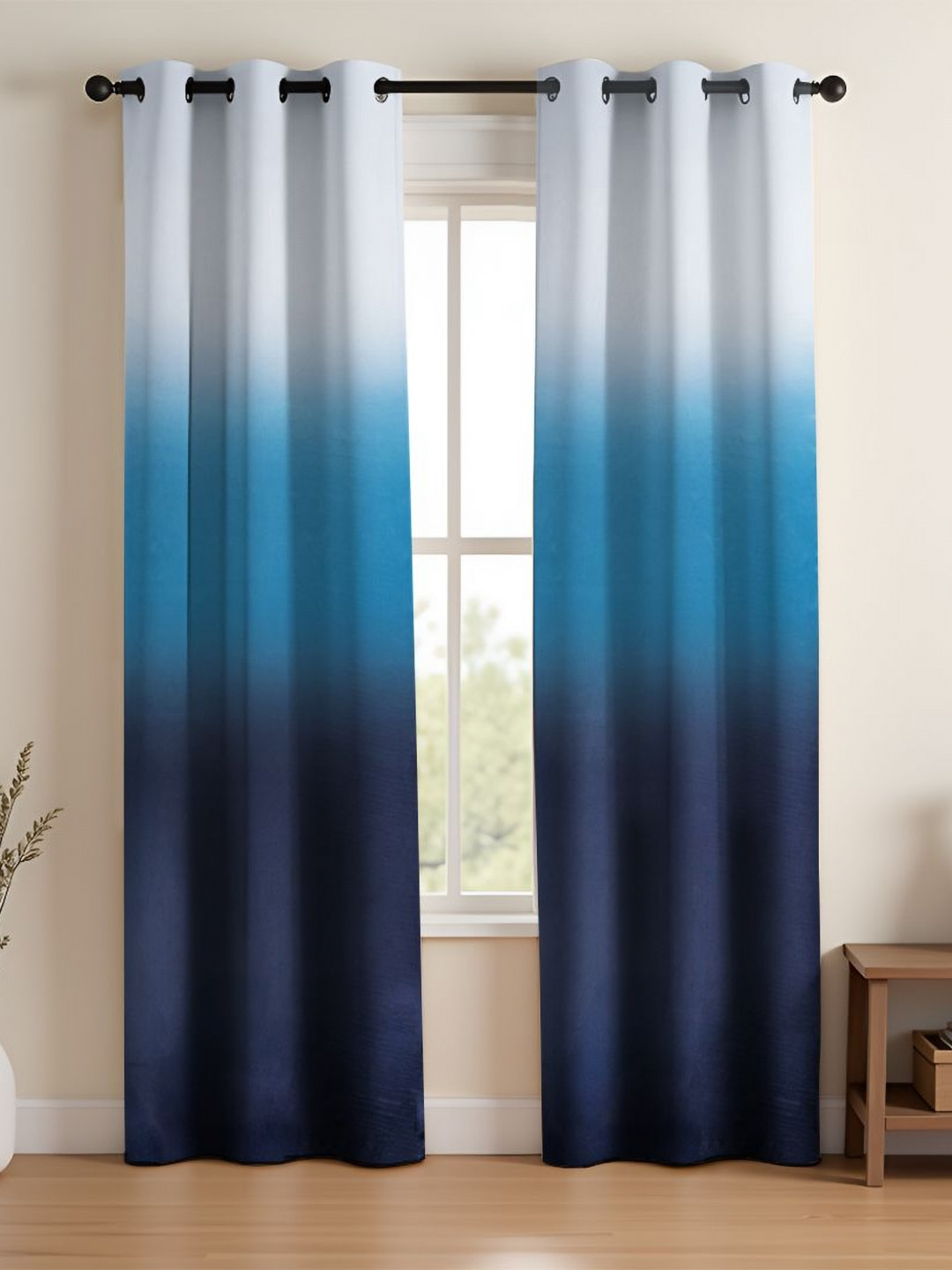 HOMEMONDE Blue & White 2 Pieces Ombre Black Out Door Curtains