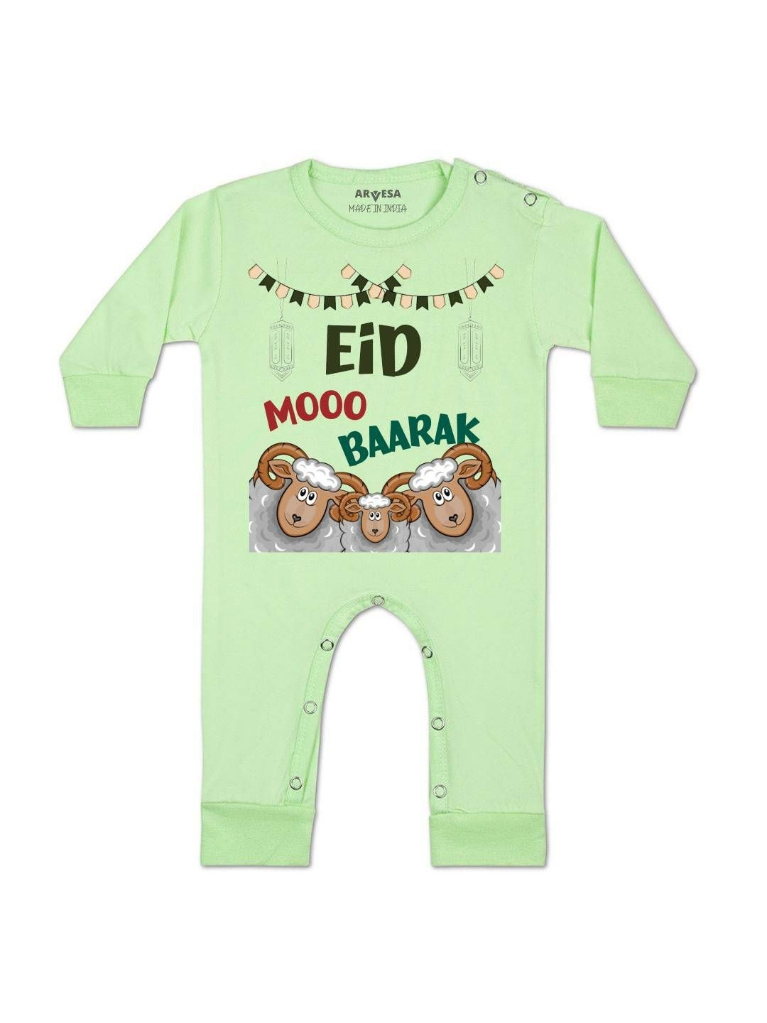 Arvesa Kids Eid Mooo Baarak Printed Baby Rompers