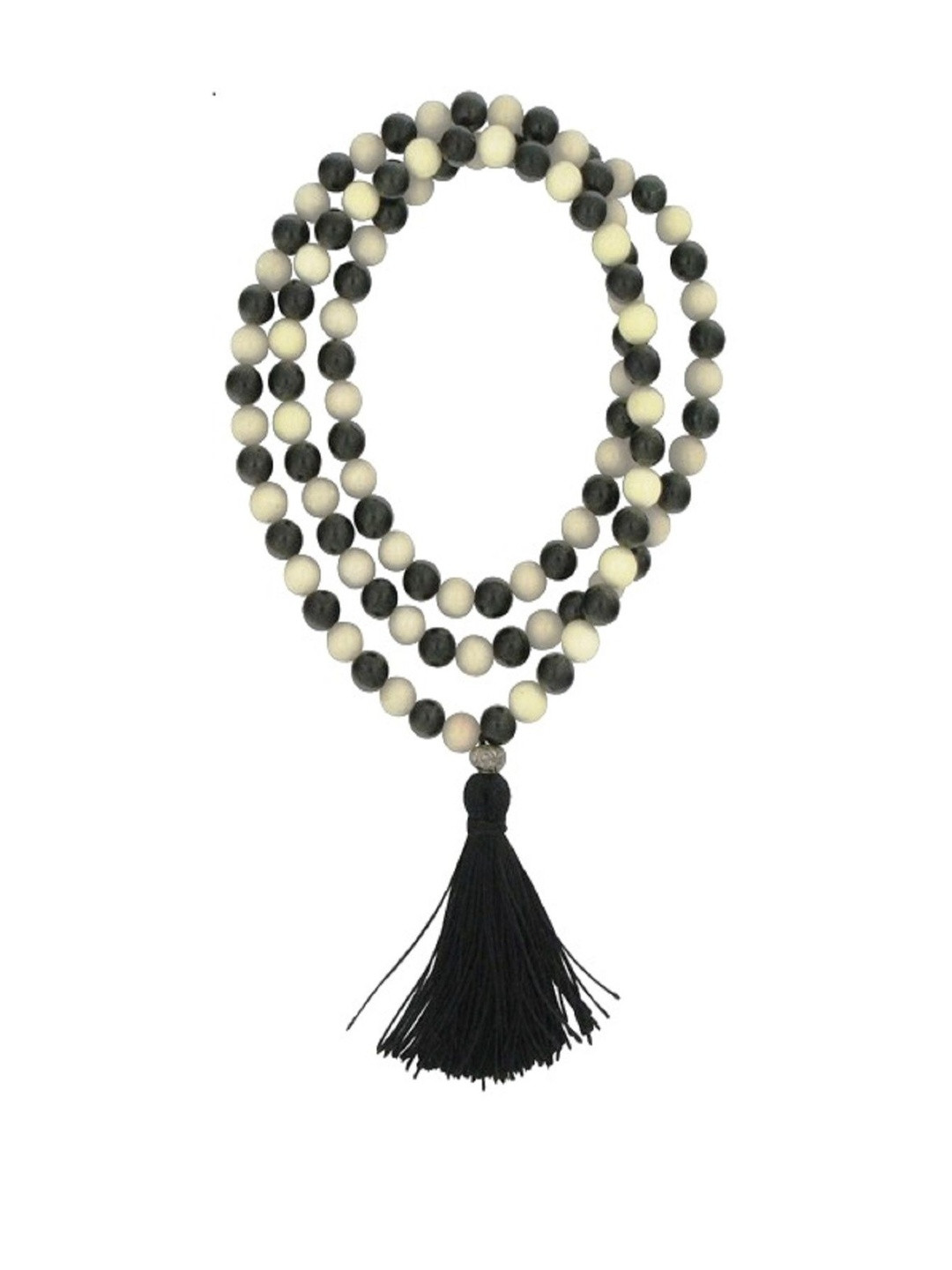 numeroastro Unisex Black & White Artificial Beads Tasseled Metal Chain