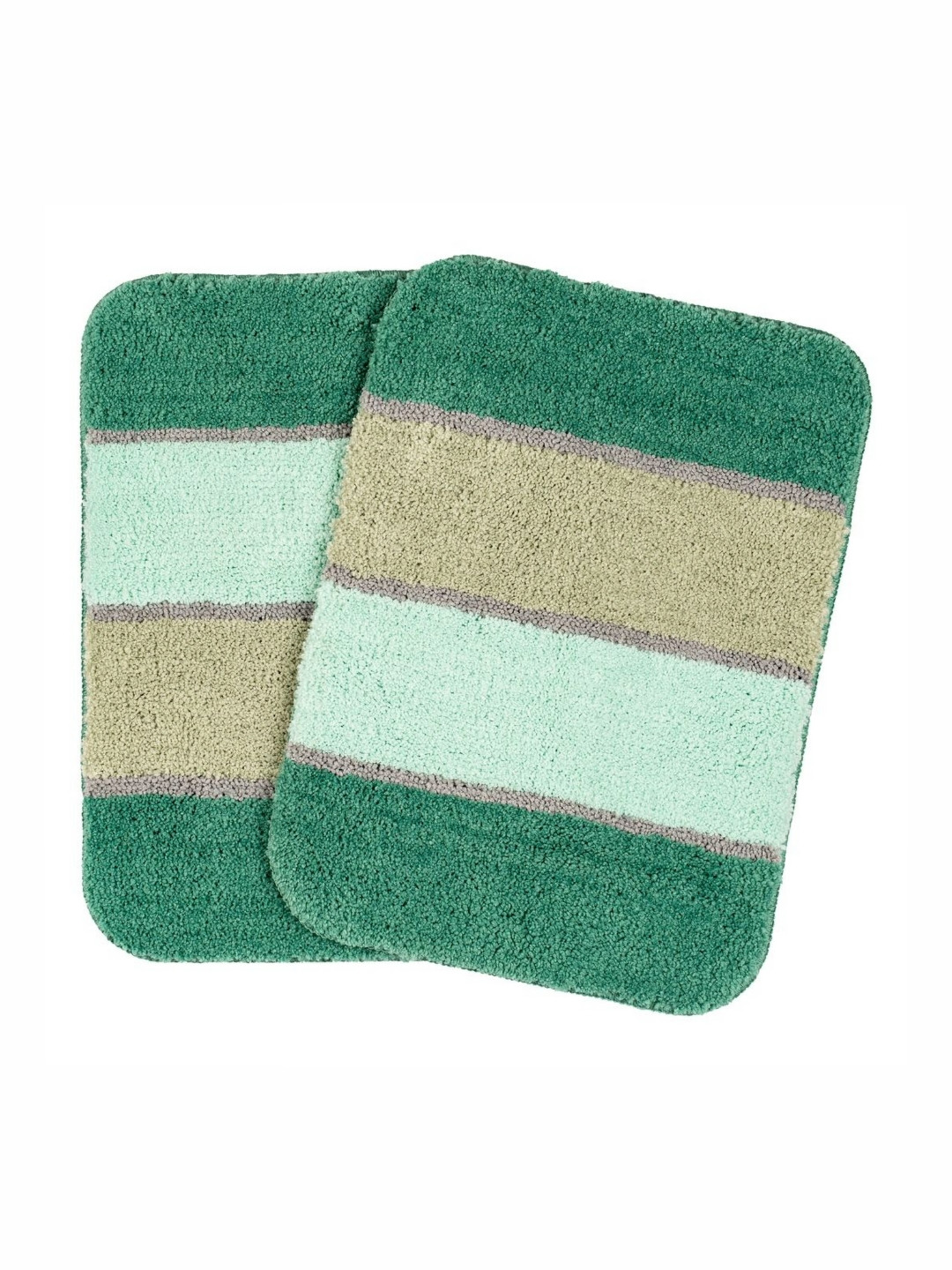 Saral Home Tris Green 2 Pieces Soft Striped Thick Microfiber Anti-Skid Bath Mats