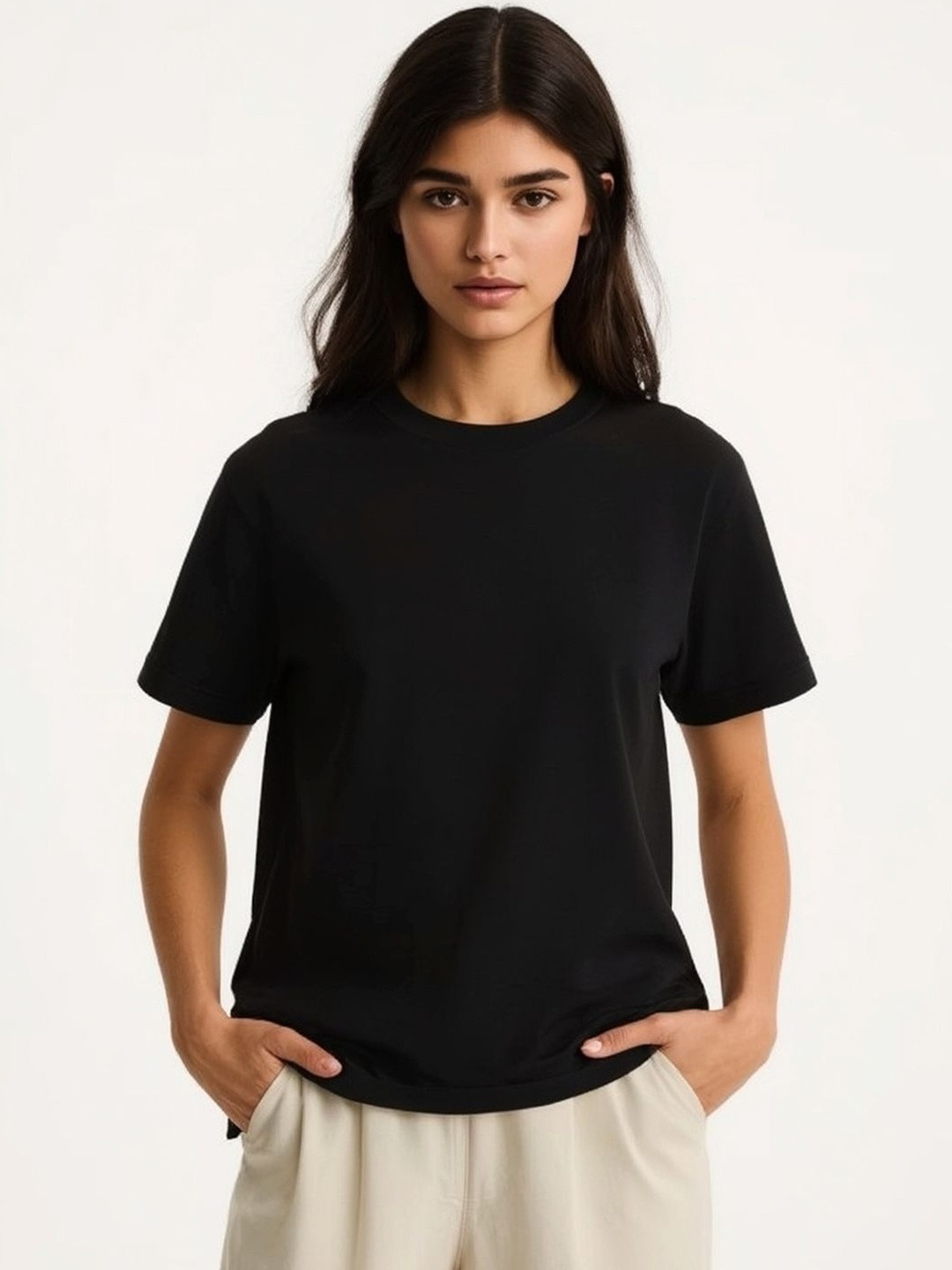 Freaks Women Solid Round Neck Cotton Regular Fit T-shirt