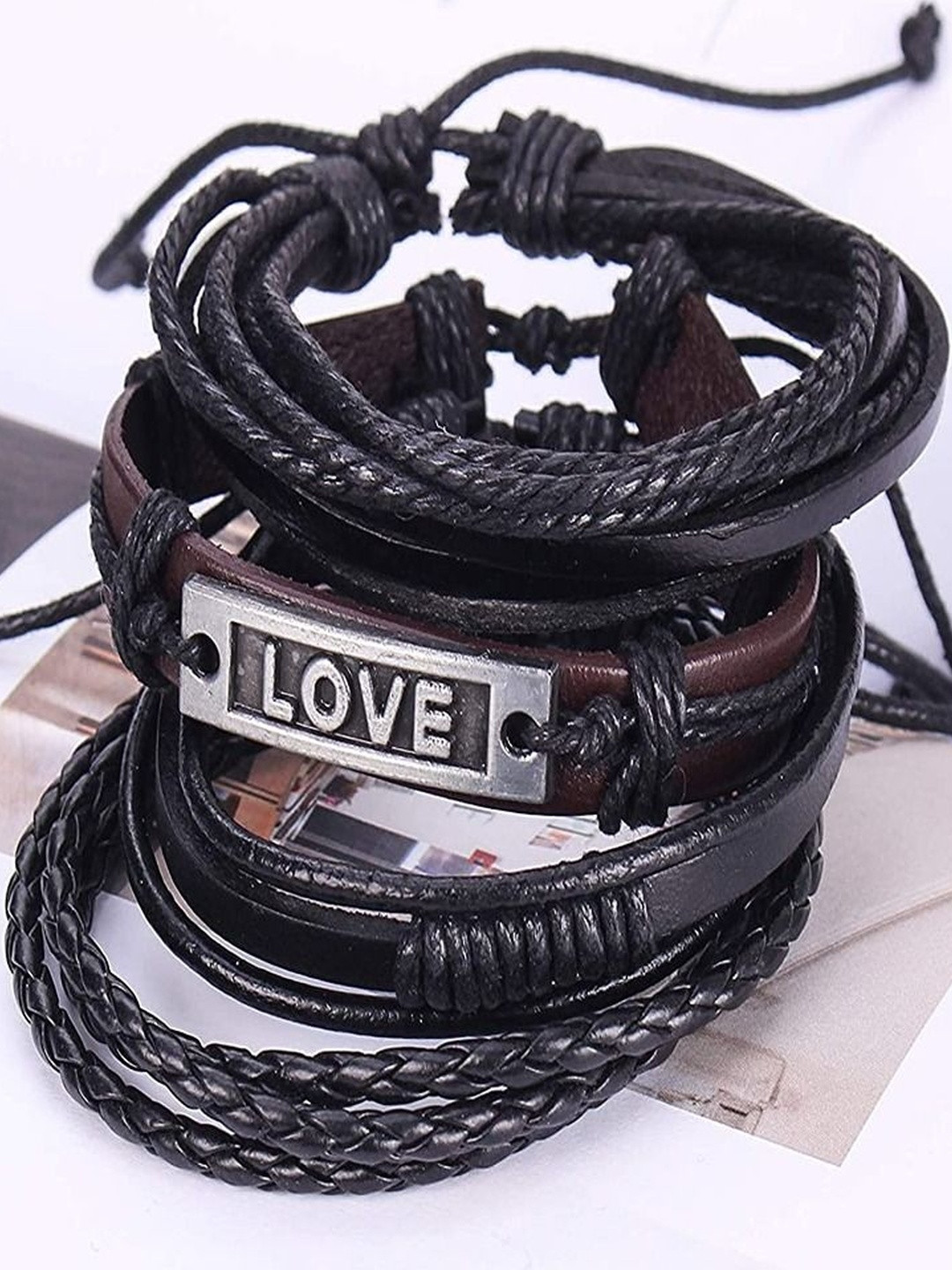 Jewelgenics Men Multilayered Love Engraved Leather Bracelet