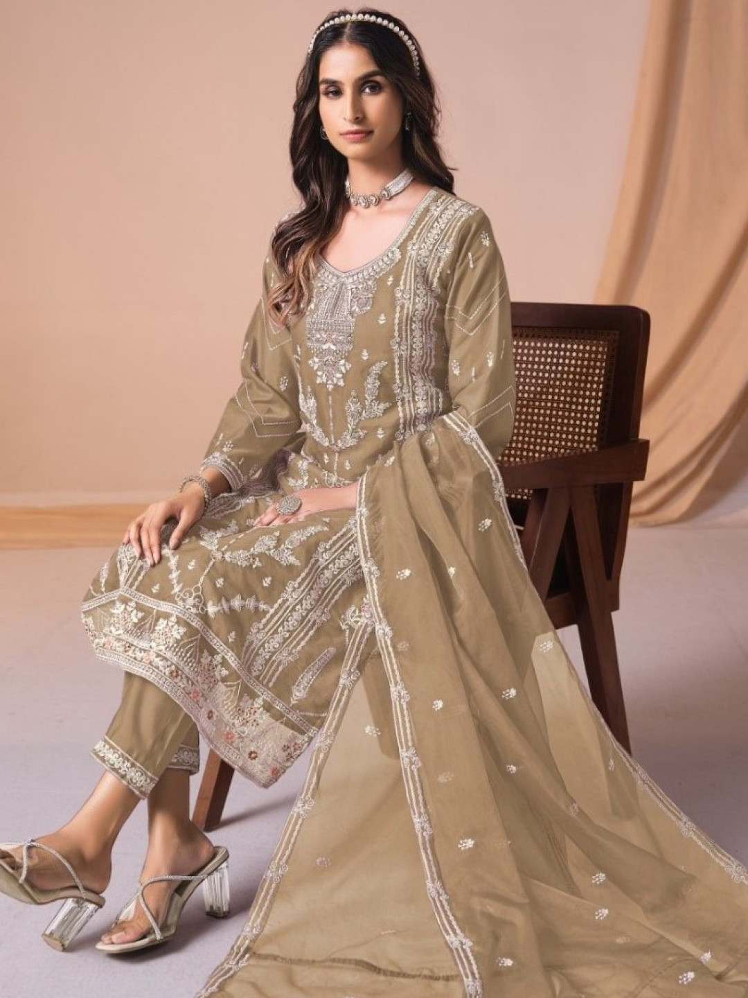 AUTUMN LANE Women Mayuri Tan Full Work Suit Set