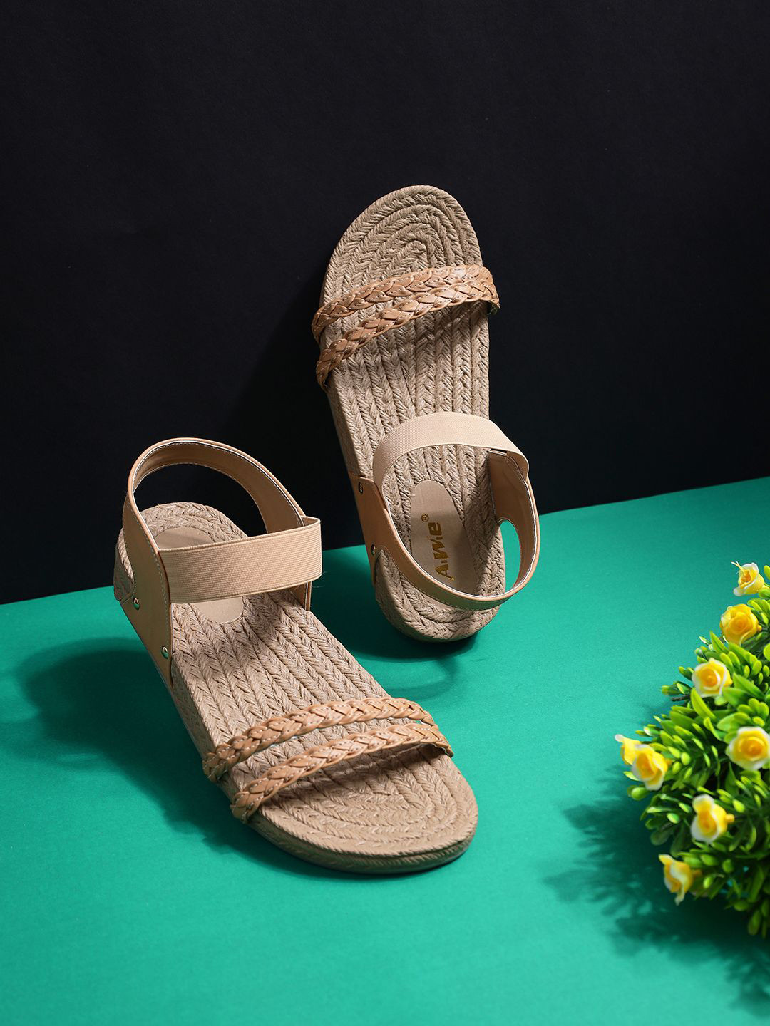 AIWIE Women Open Toe Flats With Braided Straps and Comfortable Sole