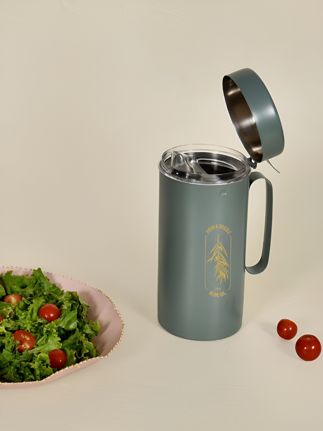 Living With Elan Olive Oil Green & Beige Stainless Steel Oil Dispenser