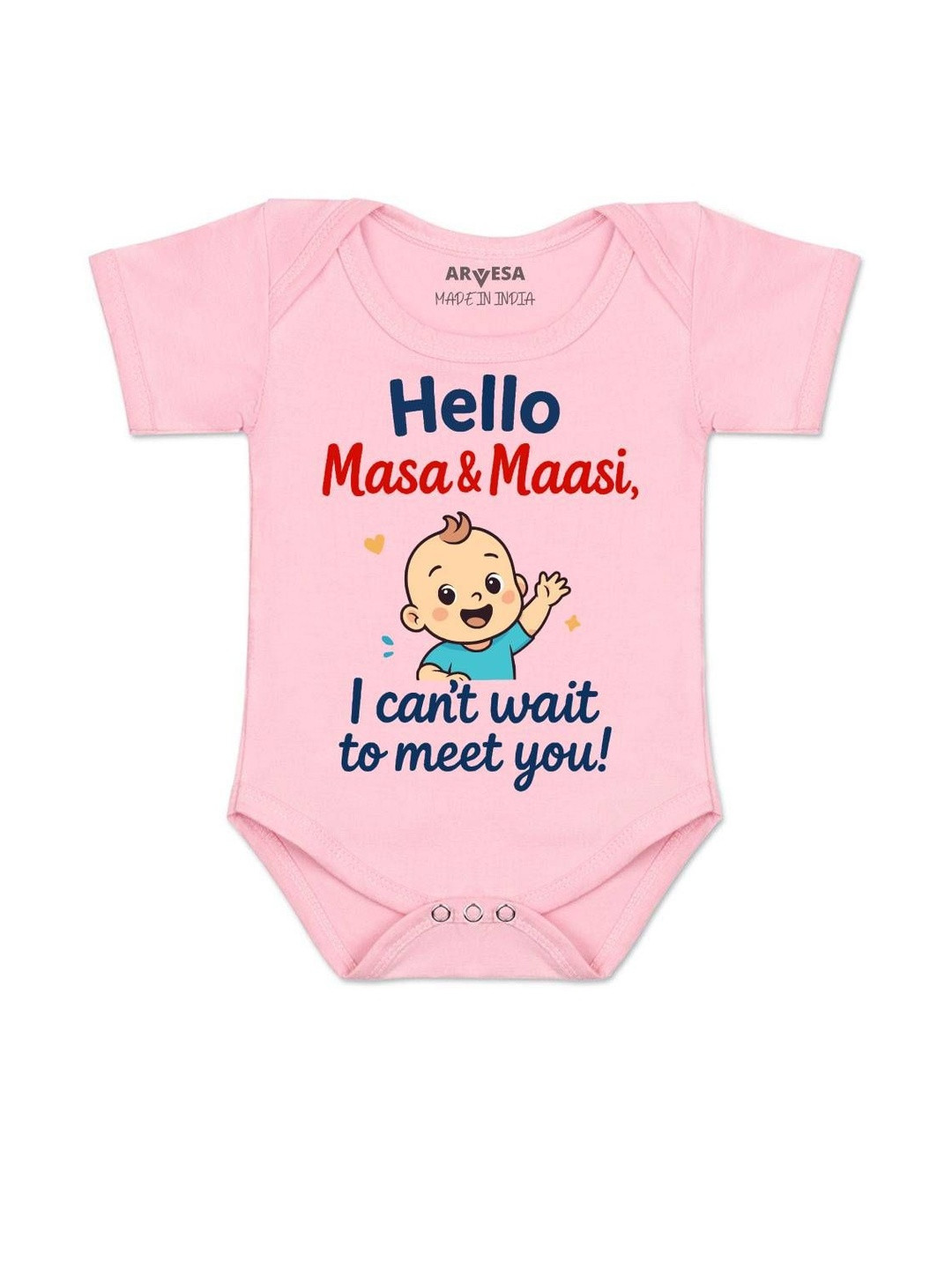 Arvesa Kids Hello Maasi I can't Wait To Meet You Printed Envelope Neck Rompers