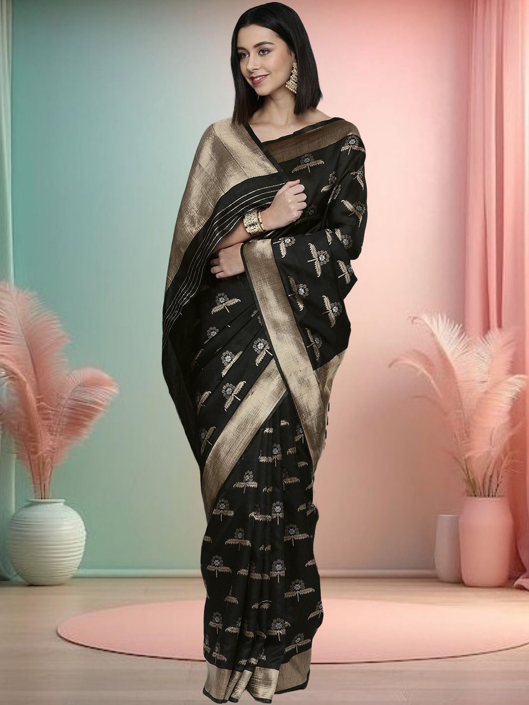Sangria Black Mysore Silk  Traditional Saree with Blouse