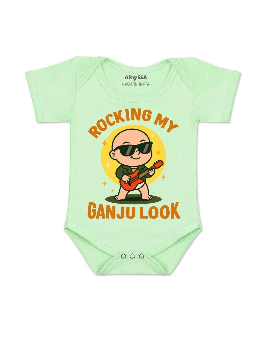 Arvesa Kids Rocking My Ganju Look Printed Cotton Rompers