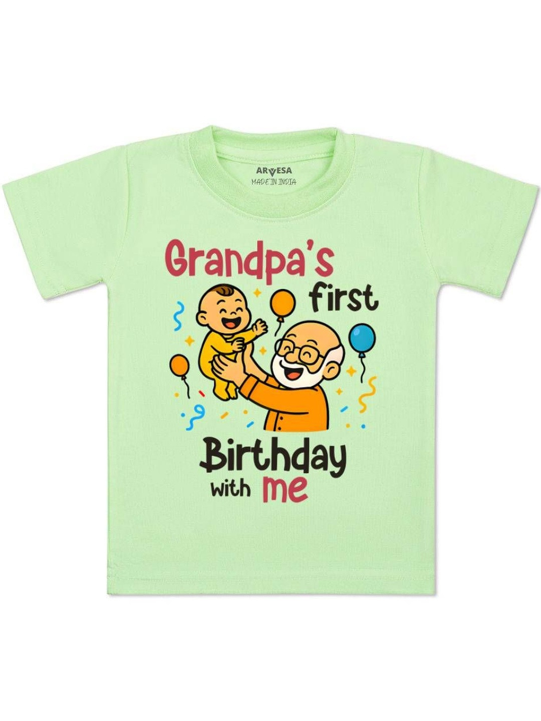 Grandpa First Birthday With Me Printed Kids Tshirt