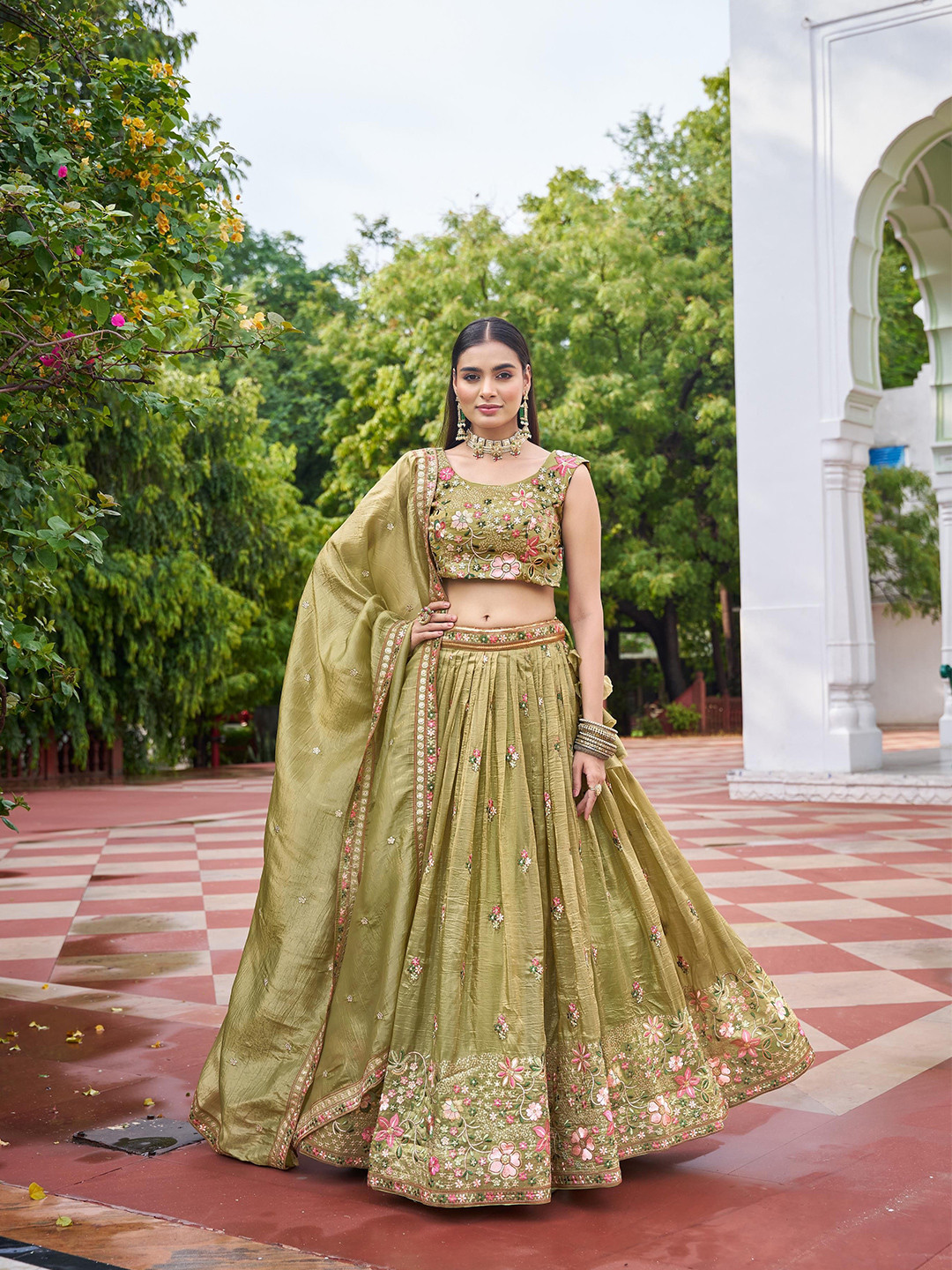 LeeliPeeri Designer Embroidered Thread Work Ready To Wear Lehenga & Blouse With Dupatta