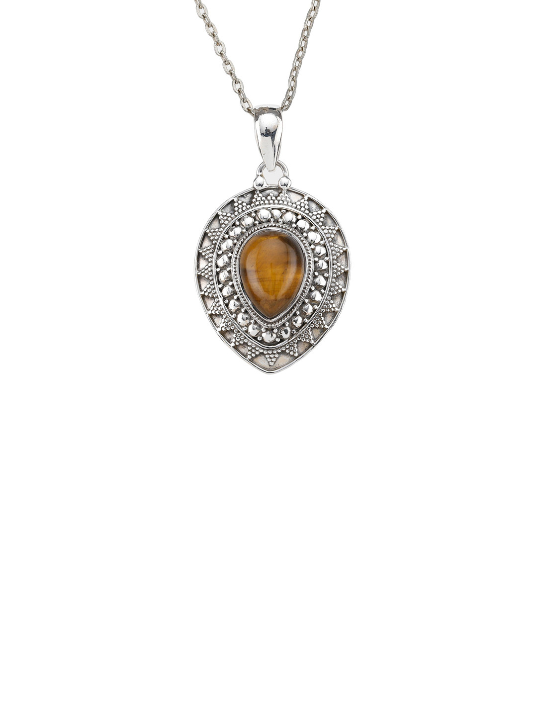 Exotic India Women Sterling Silver Tiger Eye Pendant
