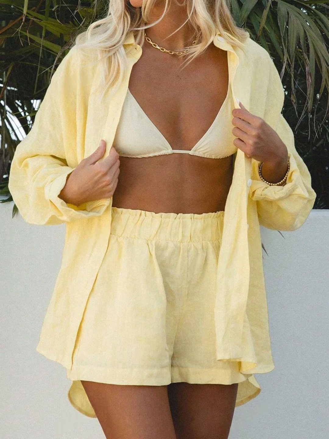 StyleCast Casual Yellow Shirt Collar Co-Ords