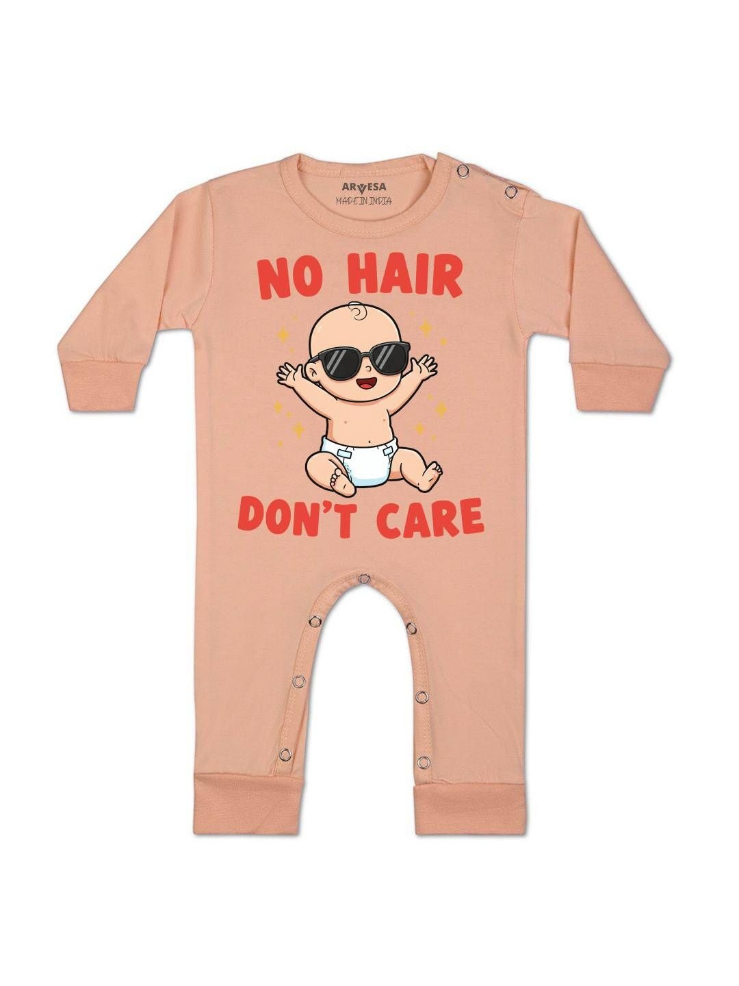 No Hair Dont Care Printed Baby Rompers