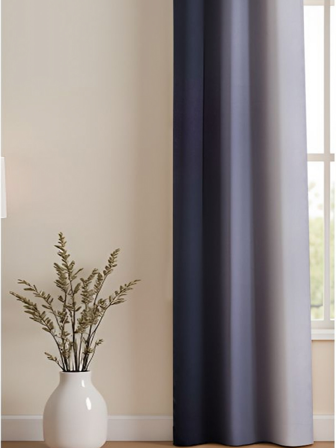 HOMEMONDE Black & Grey Colourblocked Black Out Window Curtain