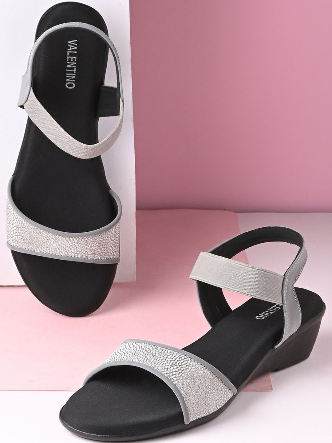 Valentino Women Grey Backstrap Wedge Sandals