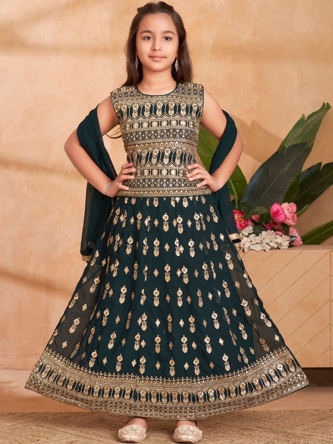 Muhuratam Girl Embellished Poly Georgette Lehenga Blouse