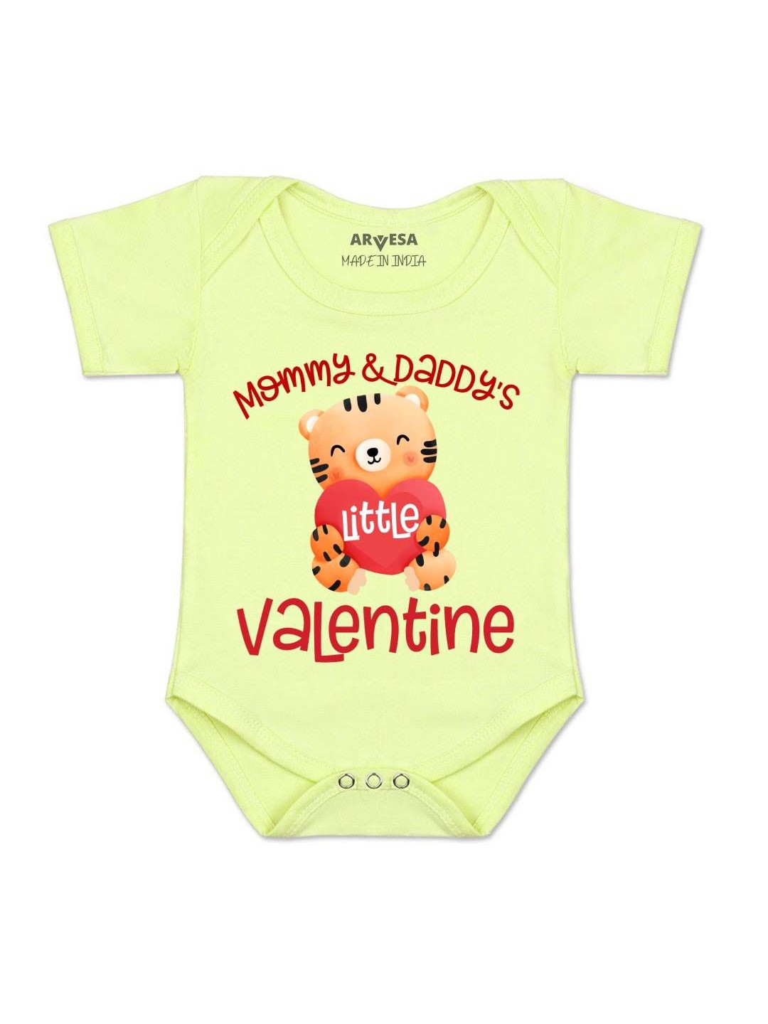 Arvesa Kids Mommy And Daddy Valentine Printed Envelope Neck Romper