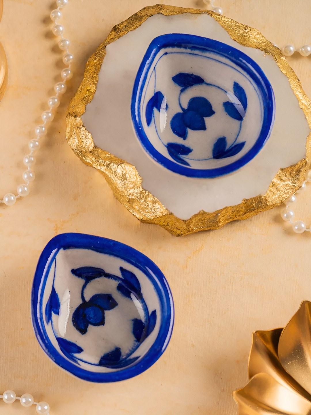 The Zappy Box Navy Blue & White 2 Pieces Ceramic Diyas