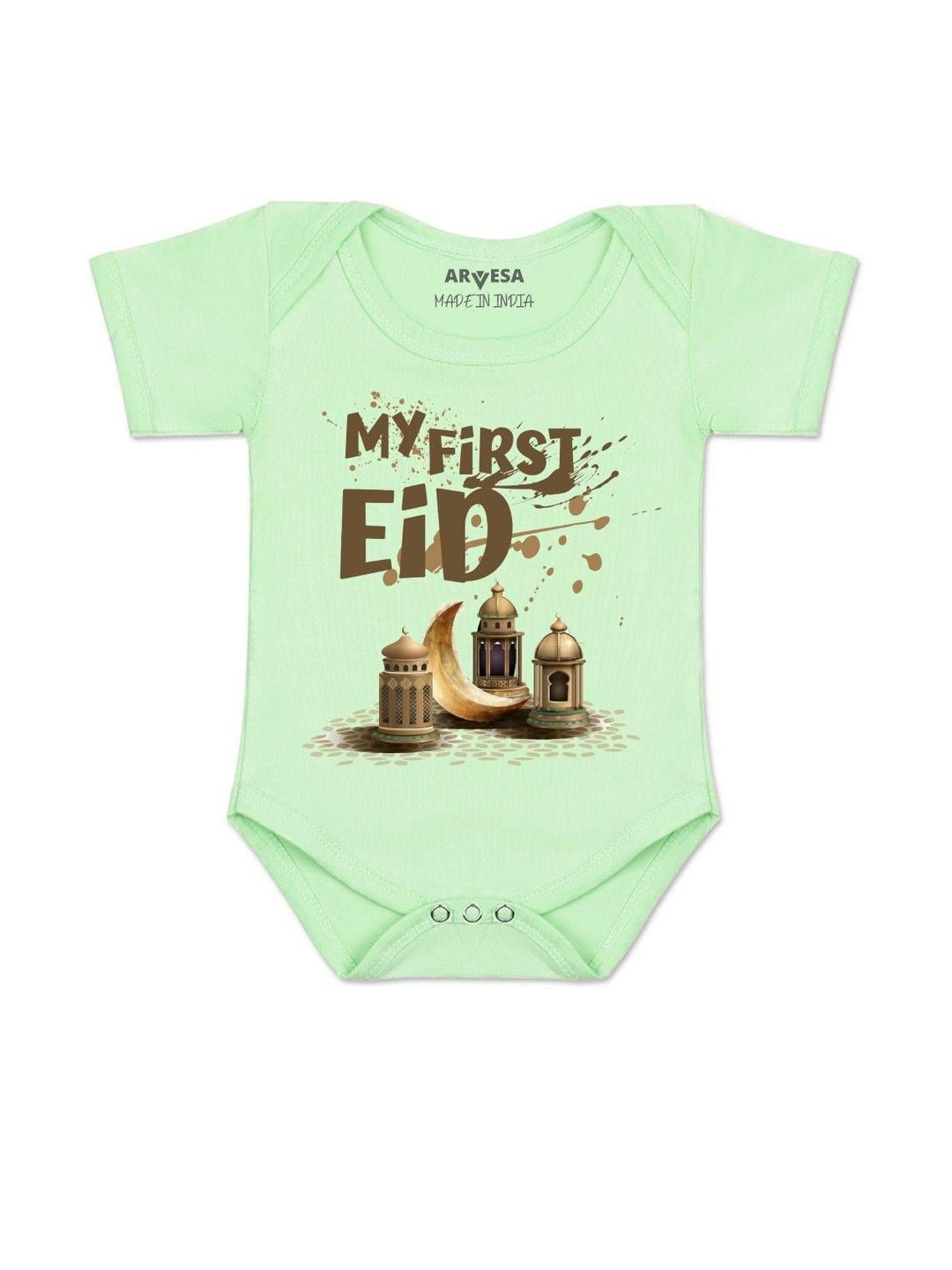 Arvesa Kids My First Eid Printed Envelope Neck Short Sleeves Romper