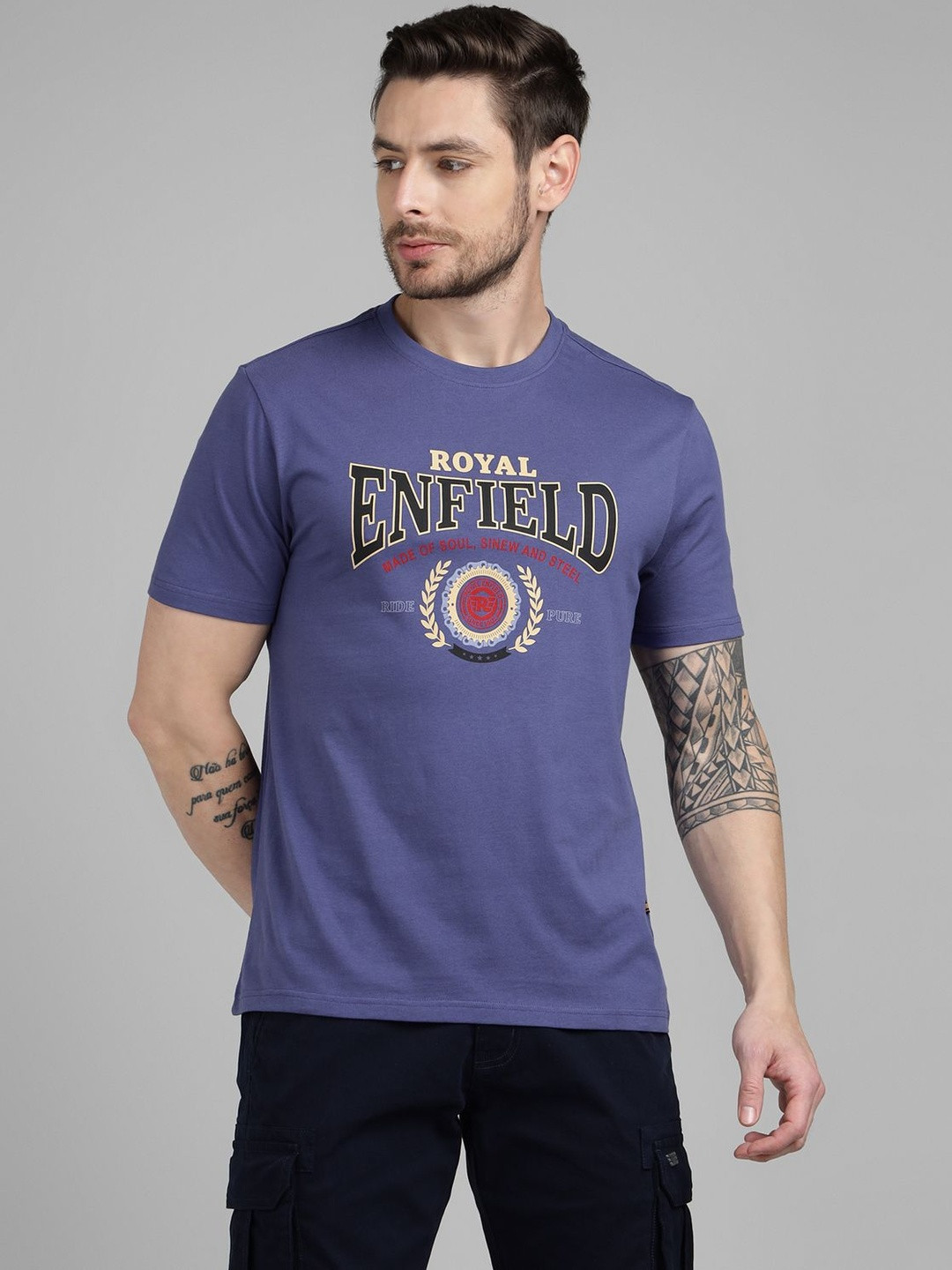 Royal Enfield Brand Logo Printed Pure Cotton Round Neck Regular Fit T-shirt