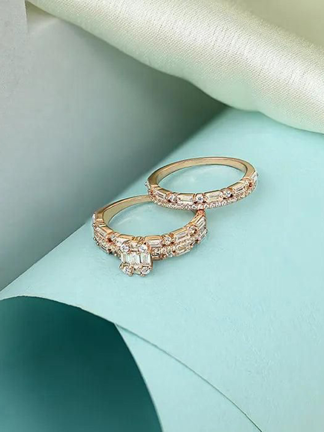 TOUCH925 Set Of 2 925 Silver Cubic Zirconia Studded Stackable Finger Rings