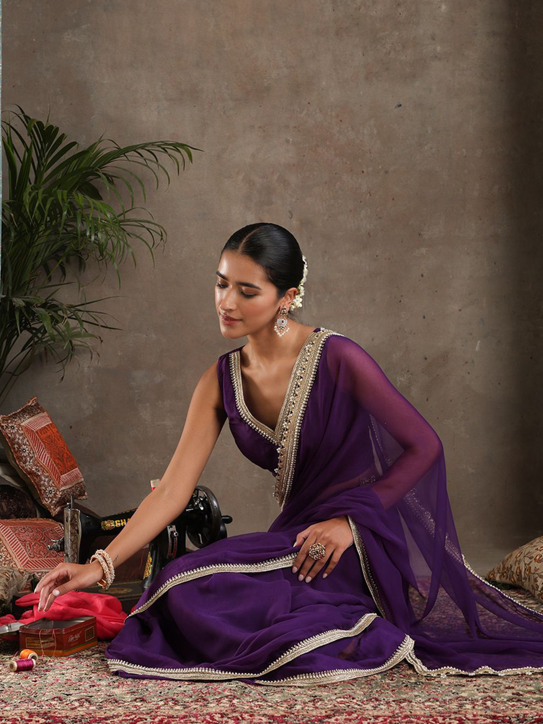 Khushal K Embroidered Border Saree With Blouse Piece