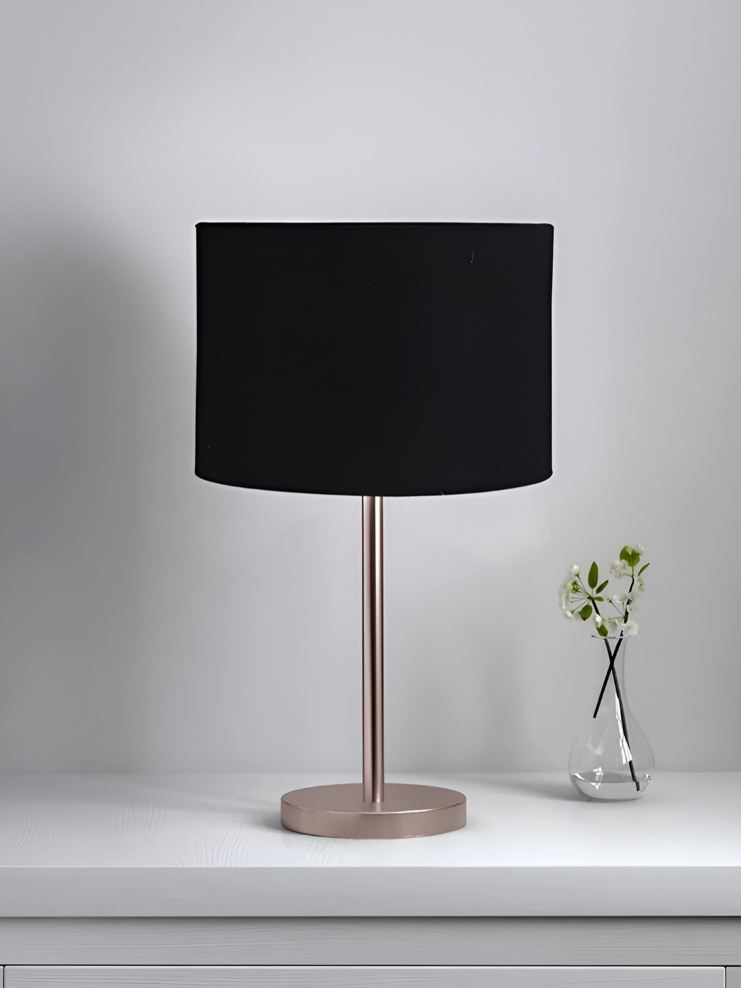 Devansh Black Steel Cylinder Shaped Table Lamp With Shade