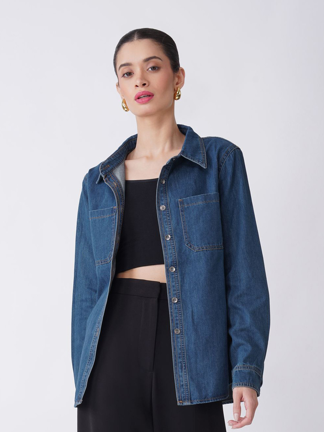 POSE CASUALS Women Solid Spread Collar Casual Shirt