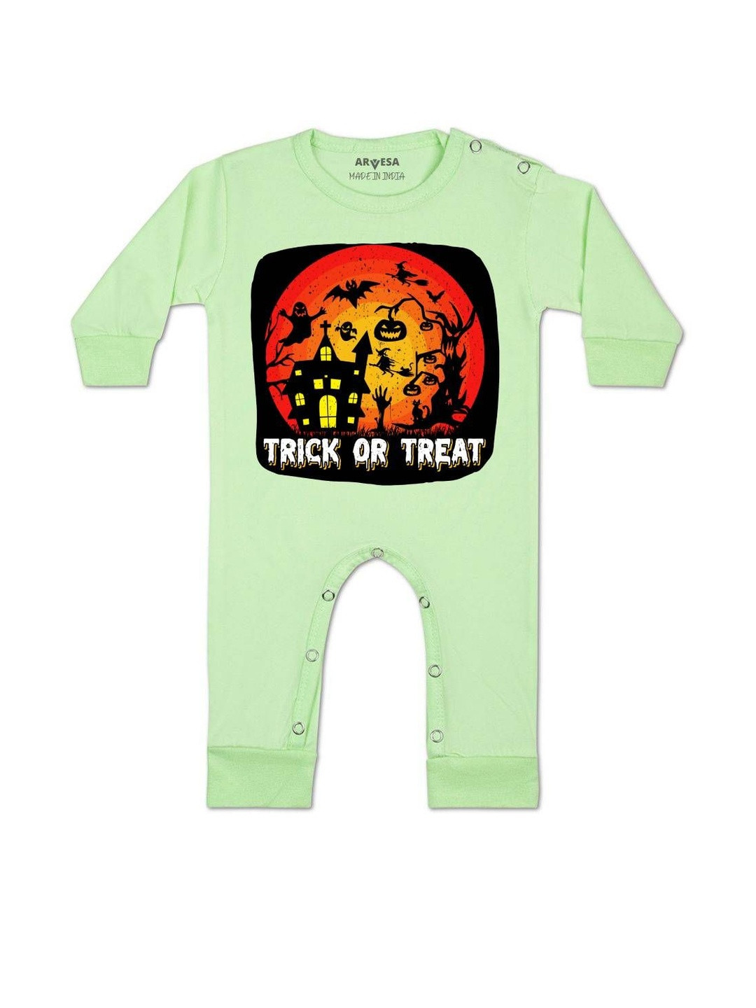 Arvesa Kids Halloween Printed Round Neck Long Sleeve Rompers