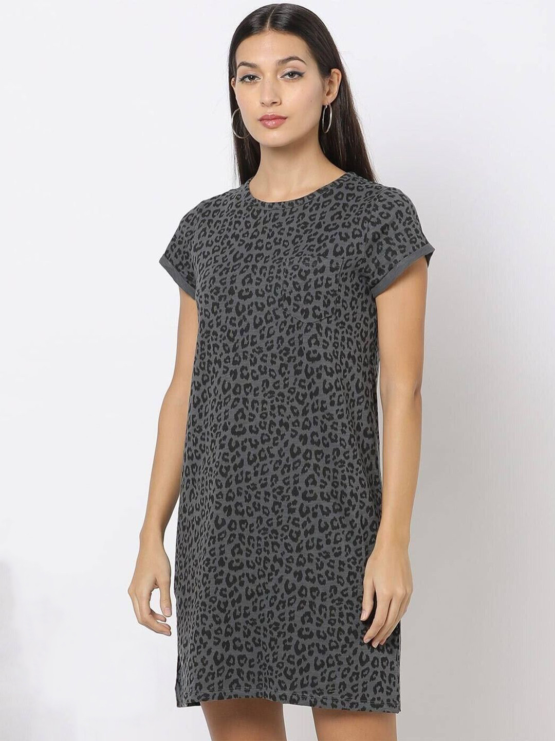 GAP Leopard Printed Pure Cotton Round Neck  Pocket Detailing T-Shirt Dress